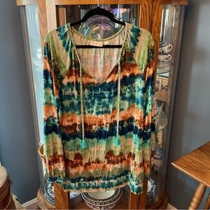 Belle by Kim Gravel Multicolor Tie-Dye V-Neck Boho with Tassel Ties